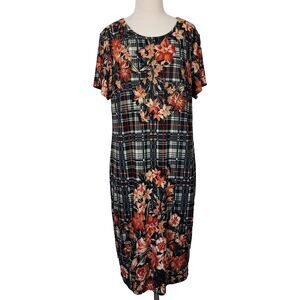 Est. 1946 Midi Dress Stretch Short Sleeves Women Plus Size 18 20W Floral Plaid